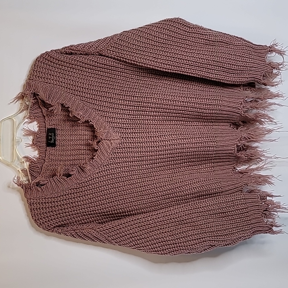 Chunky knit sweater crop v-neck szL mauve distressed grunge indie sleeze 90s Y2K